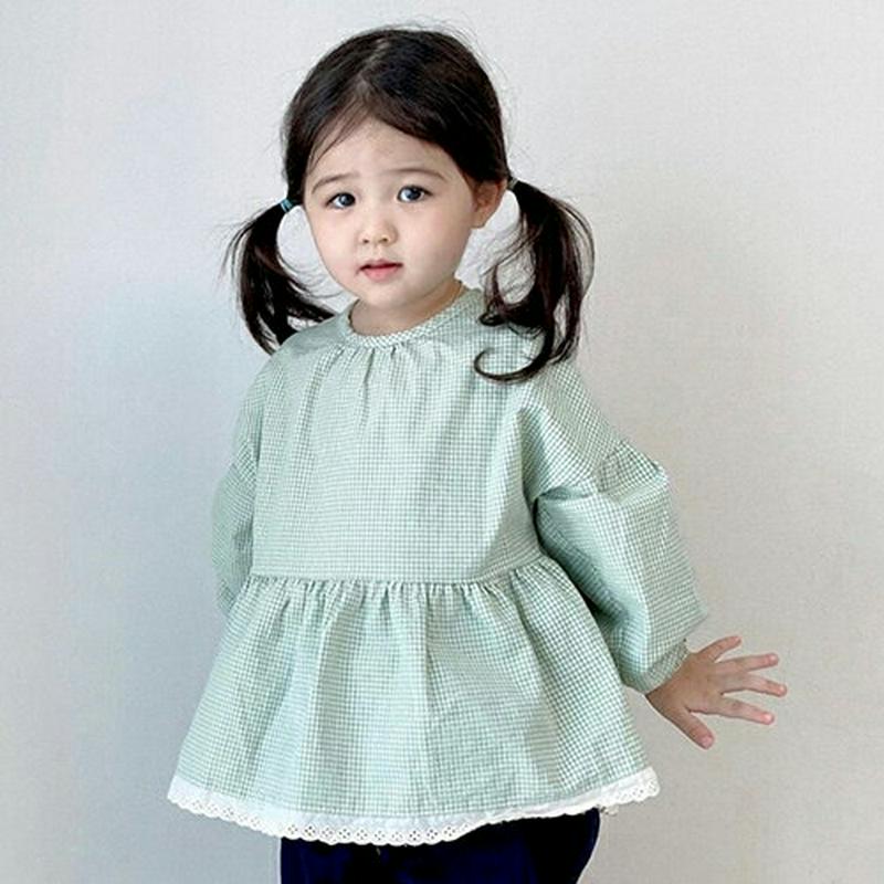 【キッズ10%OFF】チェックレースヘムフレアブラウス・u06867 キッズ【3~8才】【bl】【トップス ブラウス 長袖 チェ