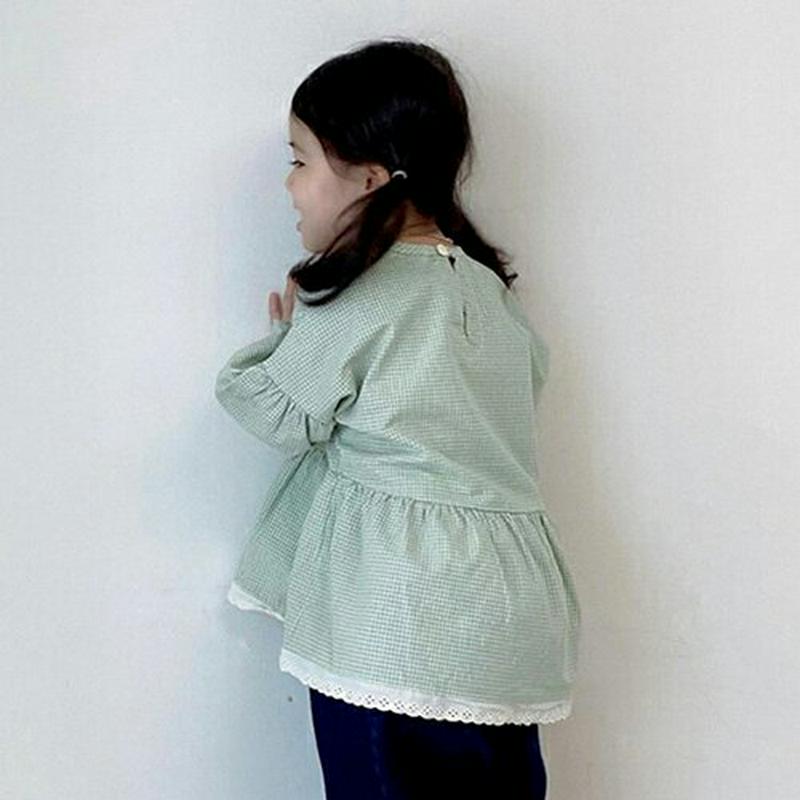 【キッズ10%OFF】チェックレースヘムフレアブラウス・u06867 キッズ【3~8才】【bl】【トップス ブラウス 長袖 チェ