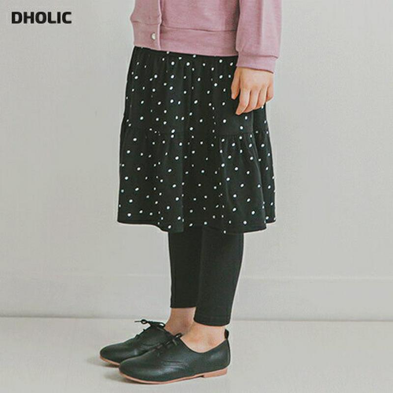 ドットロングスカートレギンス(ブラック)・p006654 キッズ【3~8才】【pt】【スカートレギンス レギンススカート レギンス スカート ロングスカート ドット 柄 カジュアル 女の子 春 秋 韓国 韓国子供服 子供 こども 子供服 こども服】【KIDS】