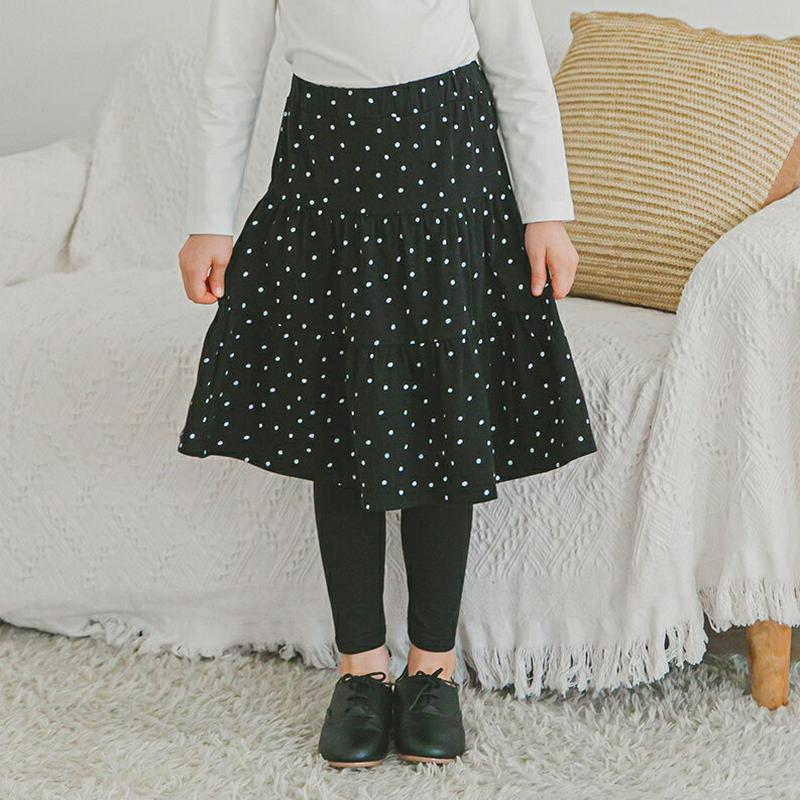 ドットロングスカートレギンス(ブラック)・p006654 キッズ【3~8才】【pt】【スカートレギンス レギンススカート レギンス スカート ロングスカート ドット 柄 カジュアル 女の子 春 秋 韓国 韓国子供服 子供 こども 子供服 こども服】【KIDS】