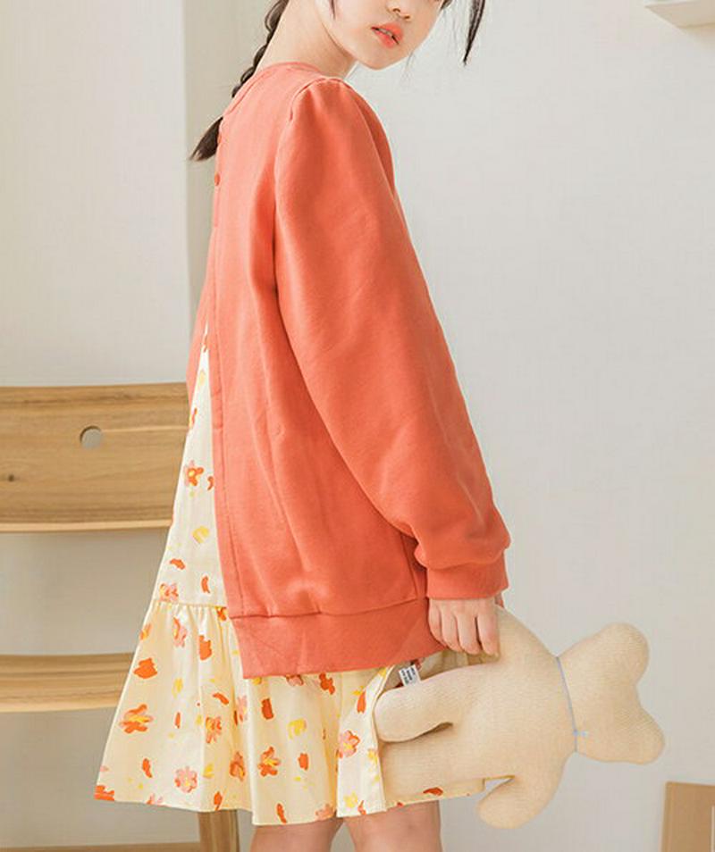 【キッズ10%OFF】花柄コンビポケットワンピース・p007019 キッズ【3~8才】【ops】【ワンピース ミディ丈 ミディワ