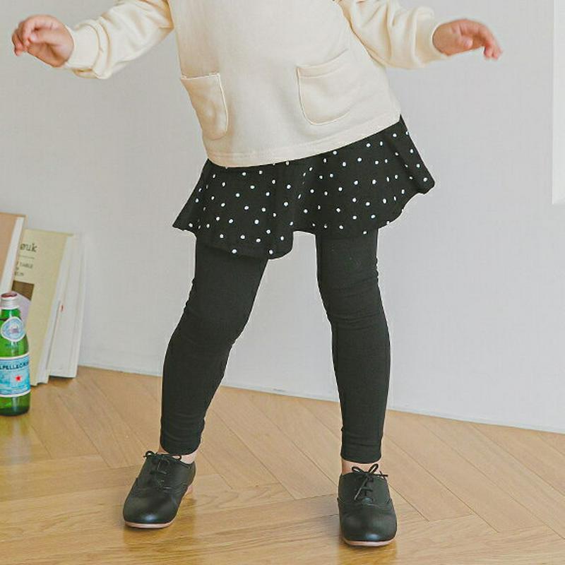 ドットスカートレギンス(ブラック)・p005766 キッズ【3~8才】【pt】【スカートレギンス レギンススカート レギンス スカート ミニスカート ドット 柄 カジュアル 女の子 春 秋 韓国 韓国子供服 子供 こども 子供服 こども服】【KIDS】