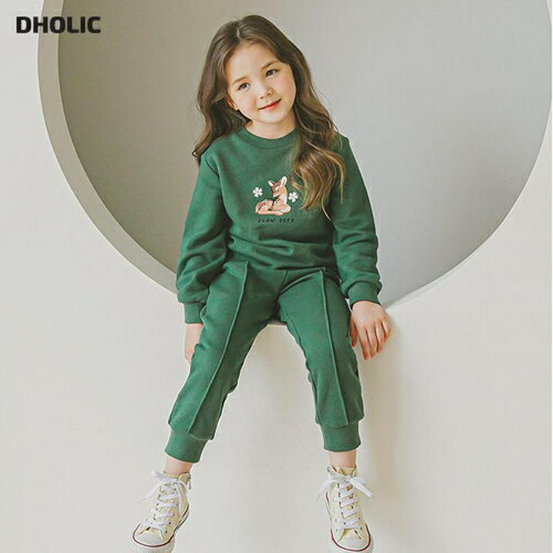 DEERスウェット上下SET(グリーン)・p006663 キッズ【3~8才】【set】【セットアップ setup トップス スウェット トレーナー 長袖 ズボン パンツ カジュアル ラフ 女の子 男の子 春 秋 冬 韓国 韓国子供服 子供 こども 子供服 こども服】【KIDS】