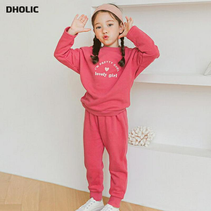 lovelyスウェット上下SET(ピンク)・p006656 キッズ【3~8才】【set】【セットアップ setup トップス スウェット トレーナー パンツ ズボン 上下 ロゴ カジュアル ラフ 女の子 春 秋 冬 韓国 韓国子供服 子供 こども 子供服 こども服】【KIDS】