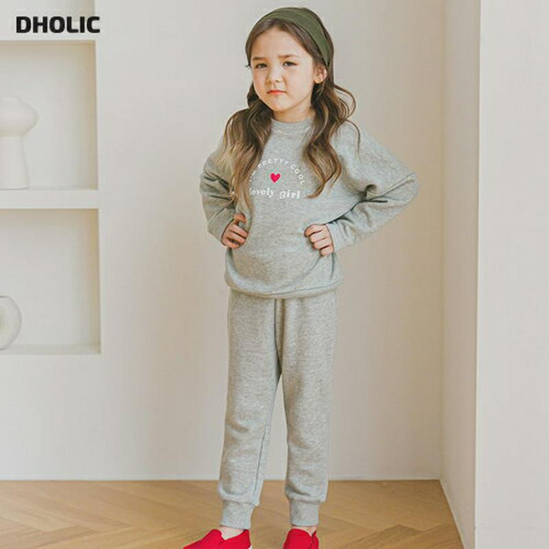 lovelyスウェット上下SET(グレー)・p006660 キッズ【3~8才】【set】【セットアップ setup トップス スウェット トレーナー パンツ ズボン 上下 ロゴ カジュアル ラフ 女の子 春 秋 冬 韓国 韓国子供服 子供 こども 子供服 こども服】【KIDS】