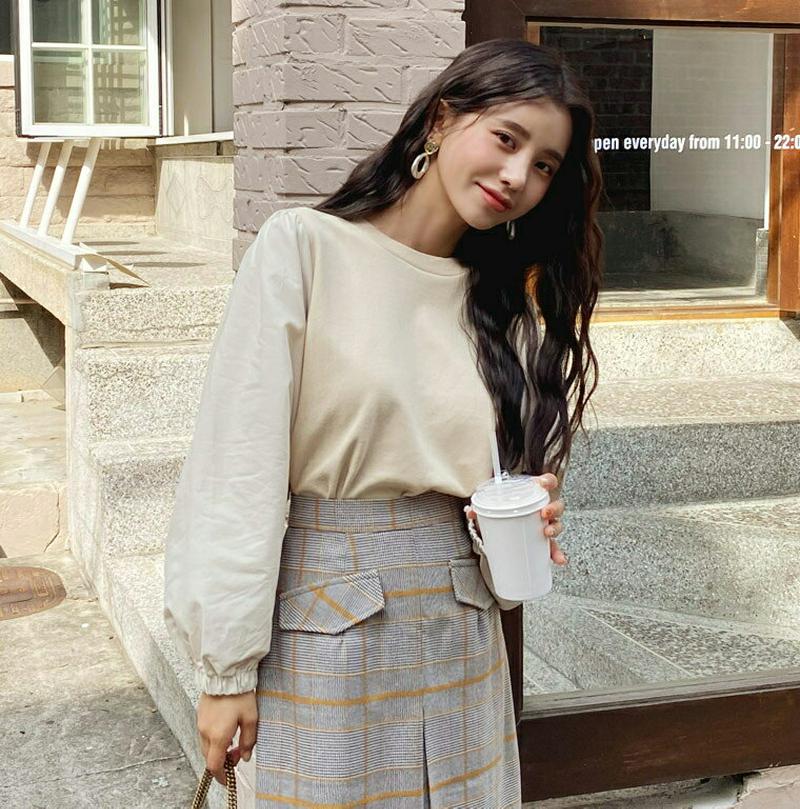 【新作10%OFF】コントラストパフTシャツ・全2色・t61370 レディース【tops】【韓国 ファッション トップス Tシャ