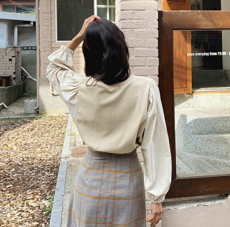 【新作10%OFF】コントラストパフTシャツ・全2色・t61370 レディース【tops】【韓国 ファッション トップス Tシャ