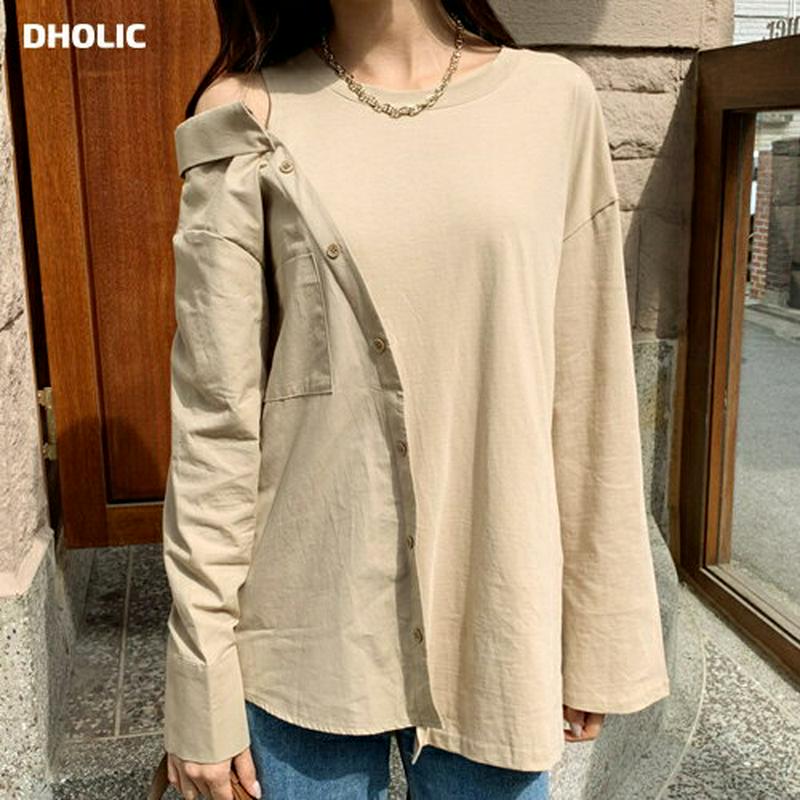 【新作10%OFF】シャツコントラストTシャツ・全3色・t61371 レディース【tops】【韓国 ファッション トップス Tシ