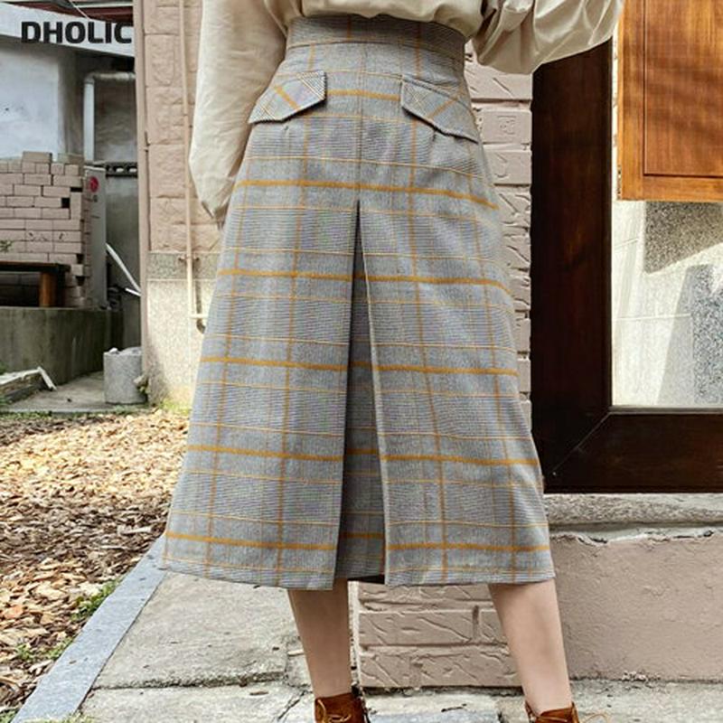 【新作10%OFF】フラップチェックタックスカート・全2色・b61385 レディース【sk】【韓国 ファッション ボトムス スカ