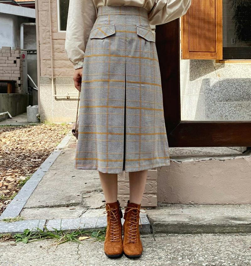 【新作10%OFF】フラップチェックタックスカート・全2色・b61385 レディース【sk】【韓国 ファッション ボトムス スカ