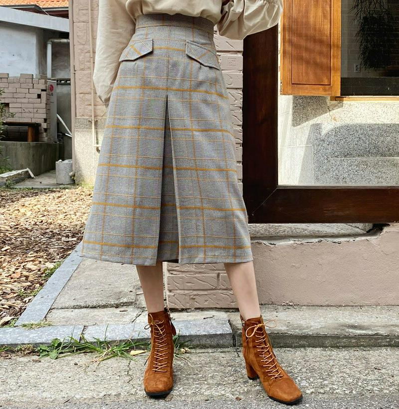 【新作10%OFF】フラップチェックタックスカート・全2色・b61385 レディース【sk】【韓国 ファッション ボトムス スカ