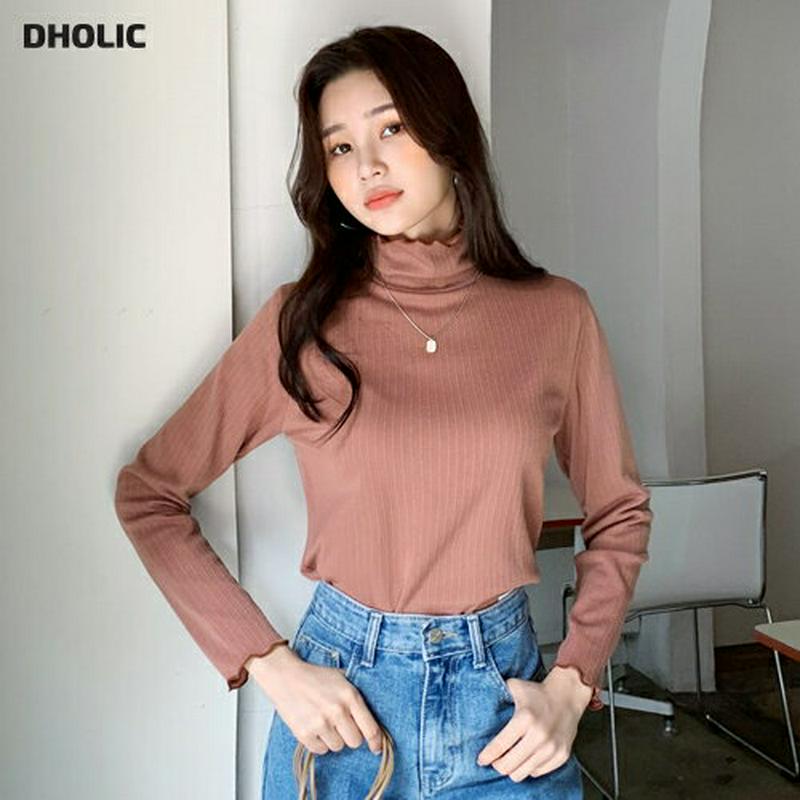 【新作10%OFF】ウェーブハイネックTシャツ・全5色・t61353 レディース【tops】【韓国 ファッション トップス Tシ