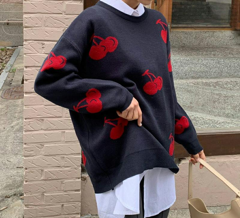 【新作10%OFF】チェリーパターンニット・全4色・t61376 レディース【tops】【韓国 ファッション トップス ニット 