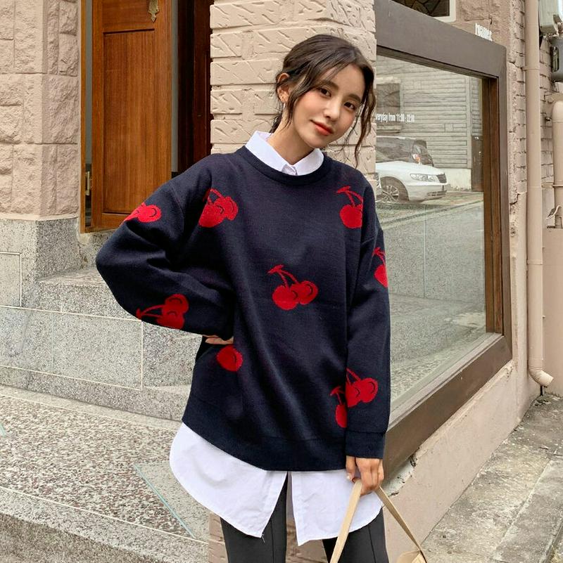 【新作10%OFF】チェリーパターンニット・全4色・t61376 レディース【tops】【韓国 ファッション トップス ニット 