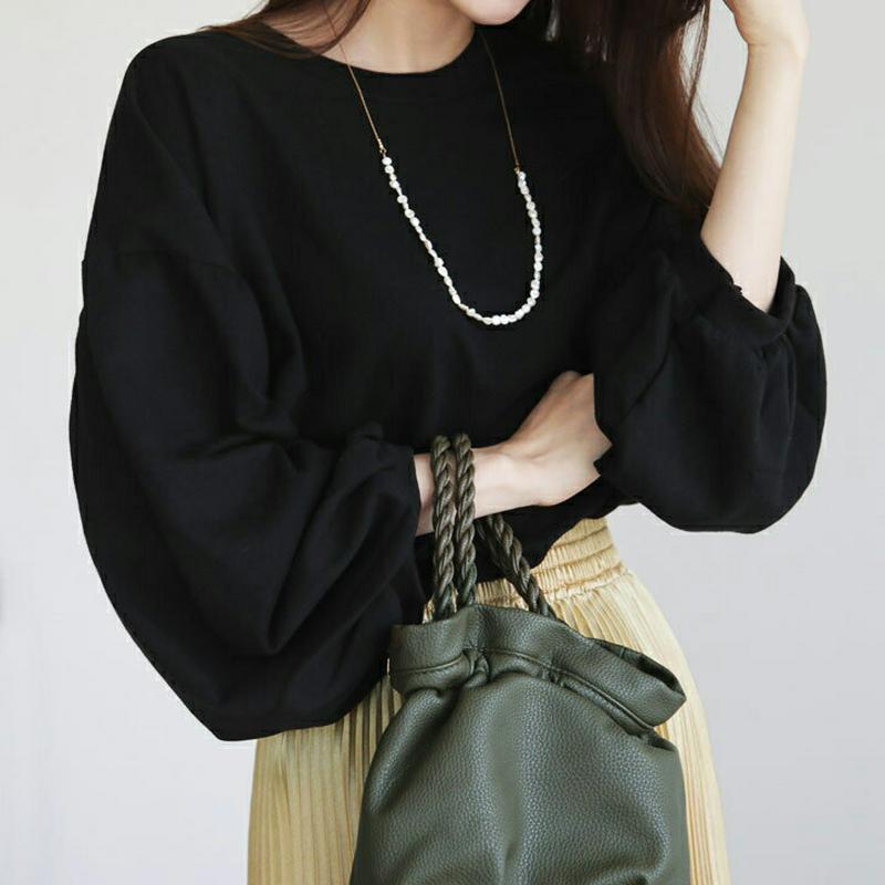 【新作10%OFF】ラウンドパフTシャツ・全3色・b64506 レディース【tops】【韓国 ファッション トップス Tシャツ 