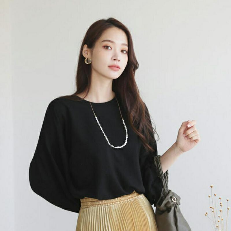 【新作10%OFF】ラウンドパフTシャツ・全3色・b64506 レディース【tops】【韓国 ファッション トップス Tシャツ 