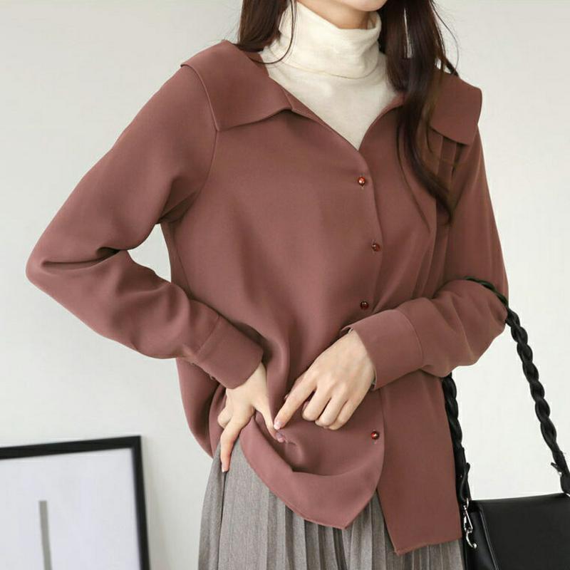 【新作10%OFF】ボタンVネックカラーブラウス・全3色・t64499 レディース【bl】【韓国 ファッション トップス ブラウ