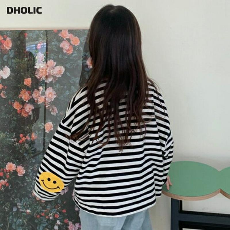 【キッズ10%OFF】スマイルスリーブボーダーTシャツ u07225 キッズ 【3~8才】【tops】【韓国 ファッション トッ