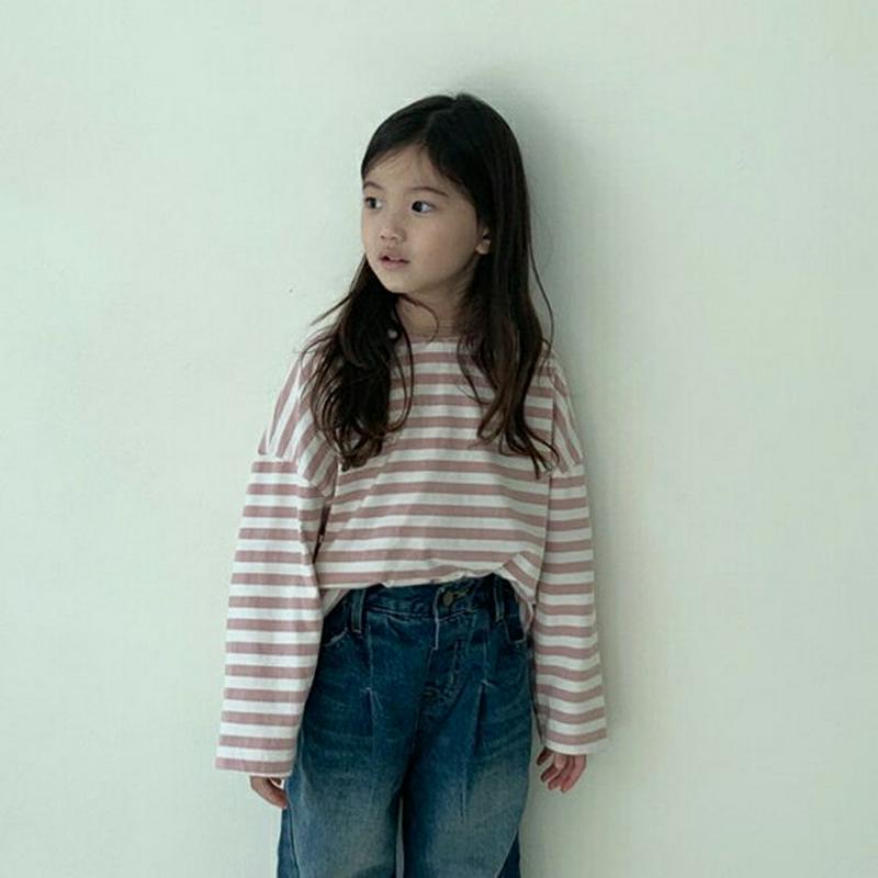 【キッズ10%OFF】スマイルスリーブボーダーTシャツ u07225 キッズ 【3~8才】【tops】【韓国 ファッション トッ