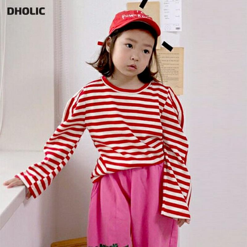 【キッズ10%OFF】スリーブディテールボーダーTシャツ u07232 キッズ 【3~8才】【tops】【韓国 ファッション ト