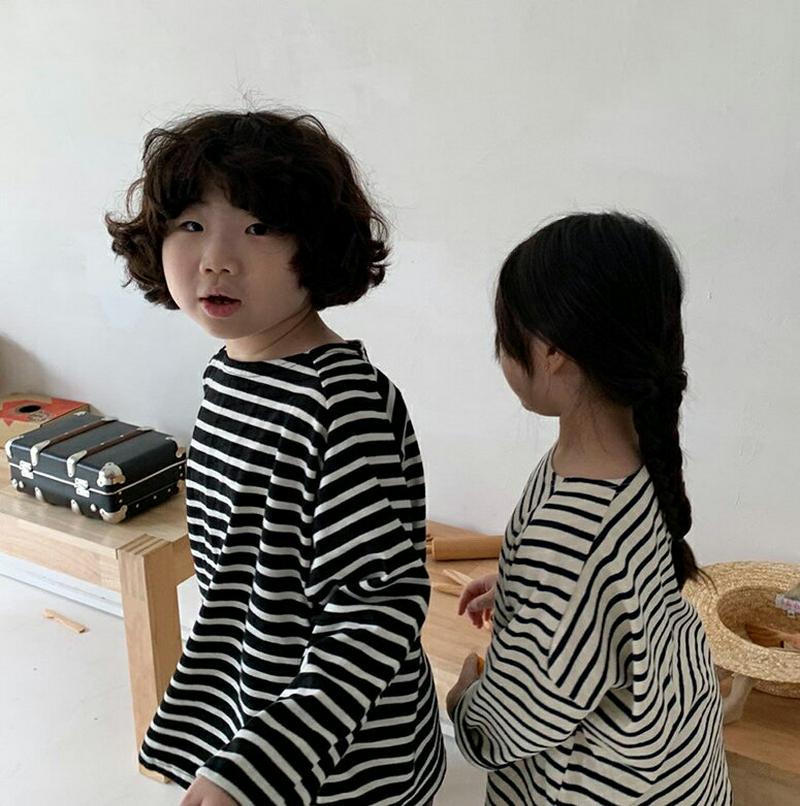 【キッズ10%OFF】配色ボーダー長袖Tシャツ u07146 キッズ 【3~8才】【tops】【韓国 ファッション トップス T