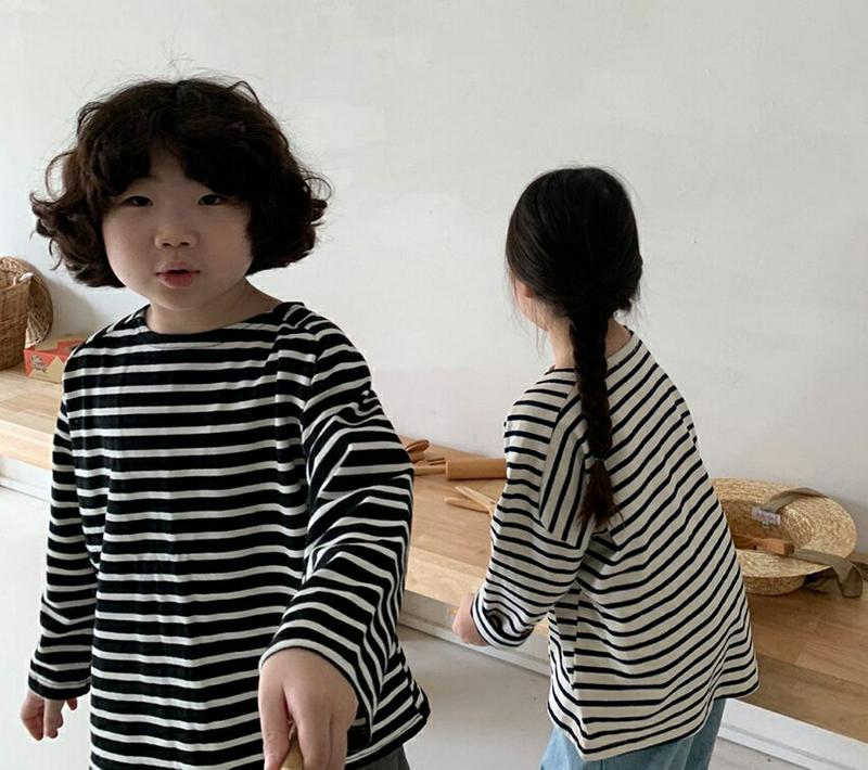 【キッズ10%OFF】配色ボーダー長袖Tシャツ u07146 キッズ 【3~8才】【tops】【韓国 ファッション トップス T