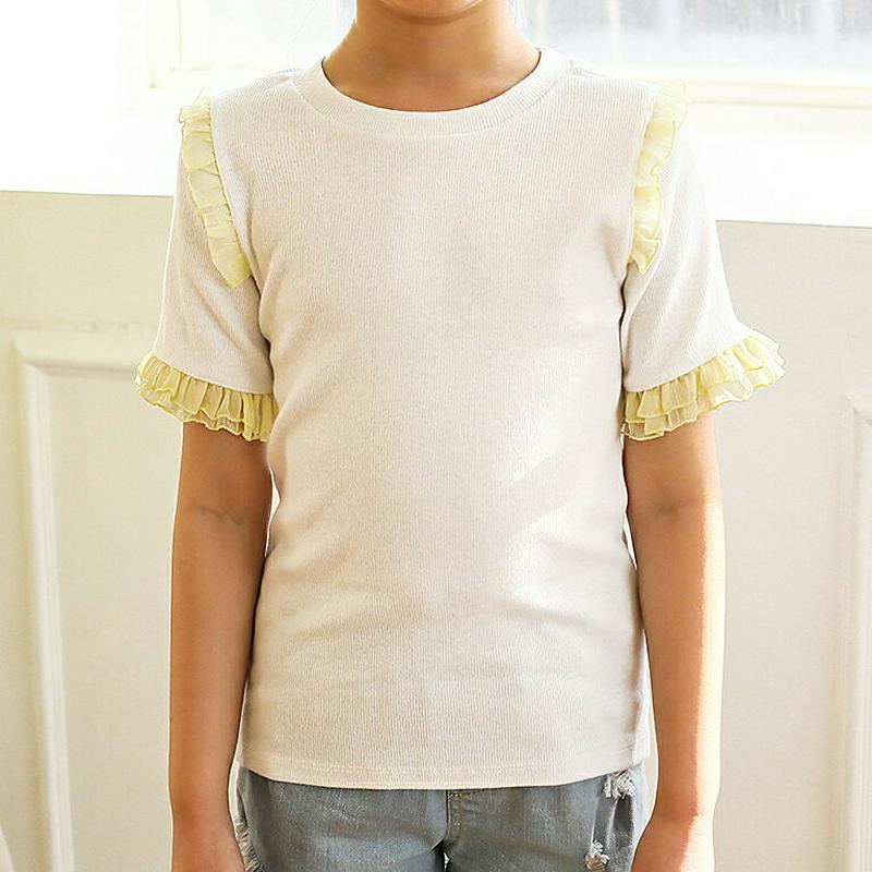 【キッズ10%OFF】配色フリルディテールTシャツ p003603・キッズ 【3~8才】【tops】【韓国 ファッション トップ