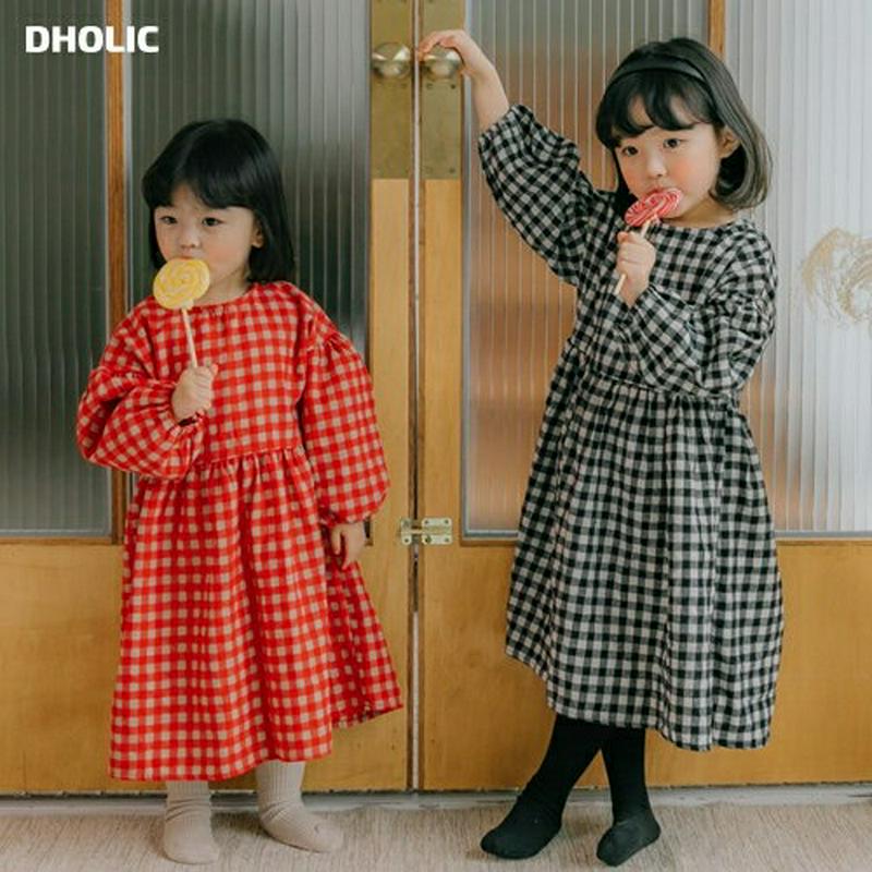 【キッズ10%OFF】バルーンスリーブチェックワンピース・u06953 キッズ【3~8才】【ops】【ワンピース ロング ロング