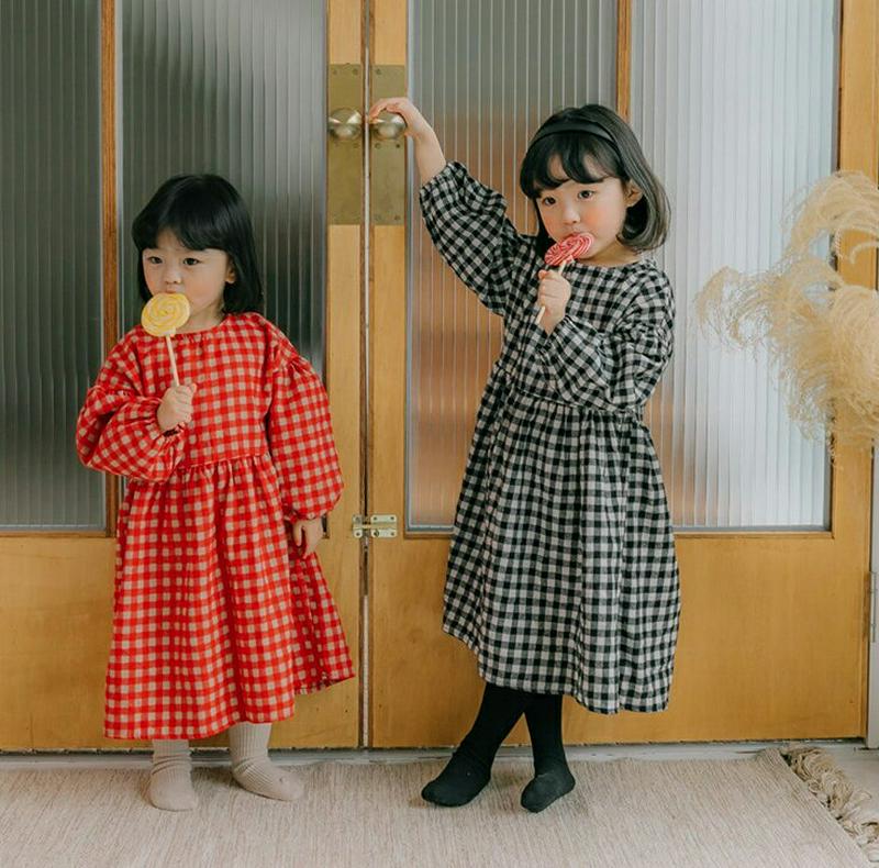 【キッズ10%OFF】バルーンスリーブチェックワンピース・u06953 キッズ【3~8才】【ops】【ワンピース ロング ロング