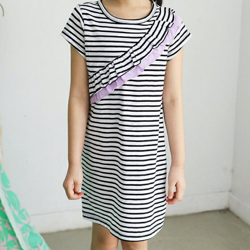 【キッズ10%OFF】配色フリルラインボーダーワンピース・p003719 キッズ【3~8才】【ops】【ワンピース ミニワンピー