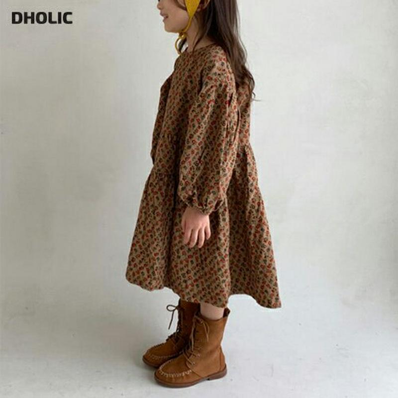 【キッズ10%OFF】花柄ギャザーコーデュロイワンピース・u05103 キッズ【3~8才】【ops】【ワンピース ロングワンピー