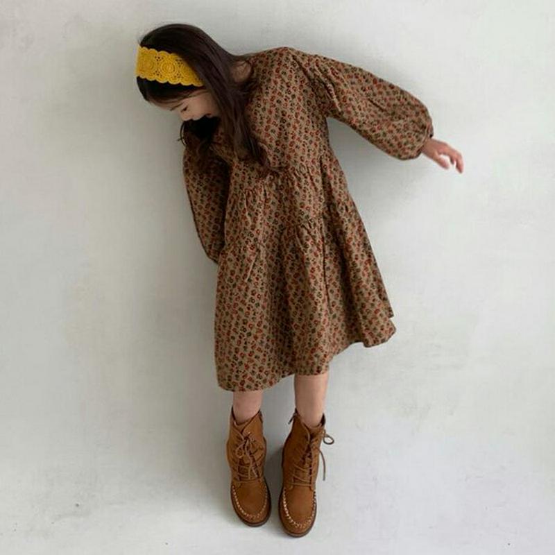 【キッズ10%OFF】花柄ギャザーコーデュロイワンピース・u05103 キッズ【3~8才】【ops】【ワンピース ロングワンピー