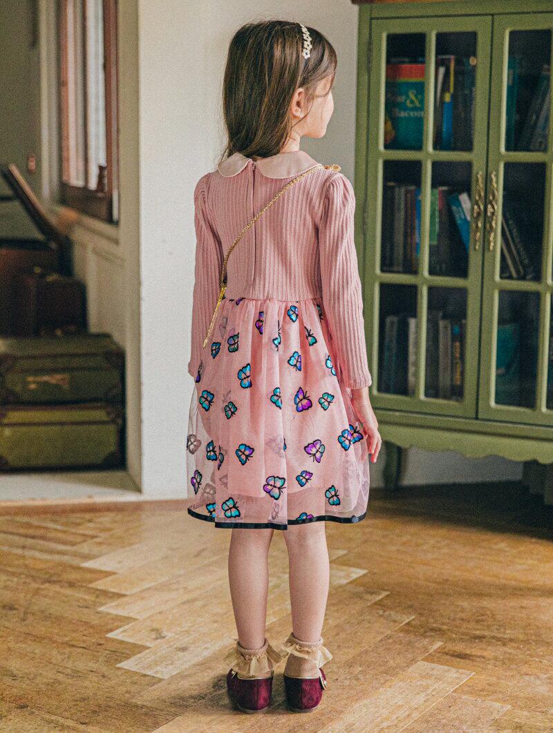 【キッズ10%OFF】配色ラウンドカラー切替ワンピース・u06715 キッズ【3~8才】【ops】【ワンピース ミディ丈 ミディ