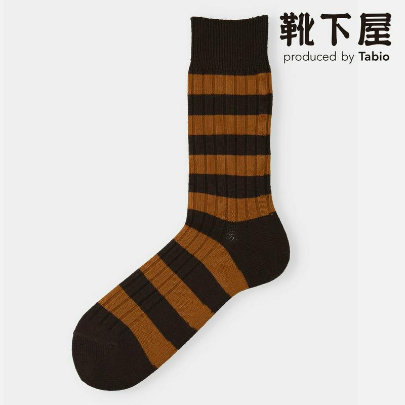 【あす楽】【Tabio MEN】 メンズ リブボーダーソックス / 靴下屋 靴下 タビオ くつ下 クルー メンズ 日本製