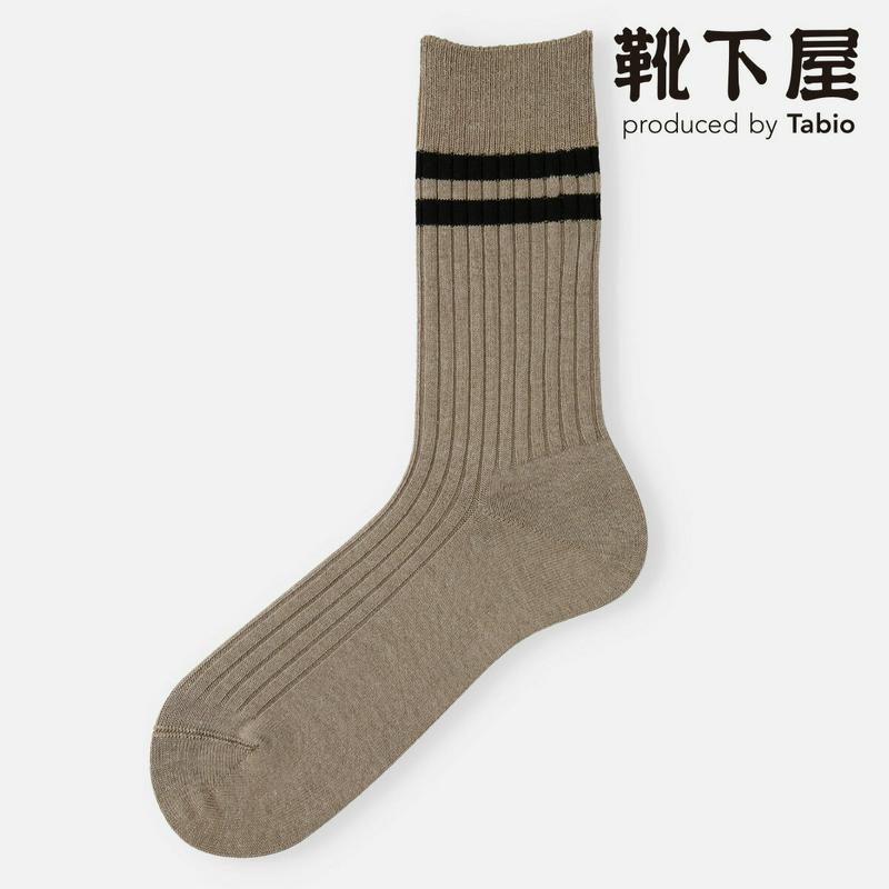 【あす楽】【Tabio MEN】 メンズリブ2本ラインソックス / 靴下屋 靴下 タビオ くつ下 クルー メンズ 日本製