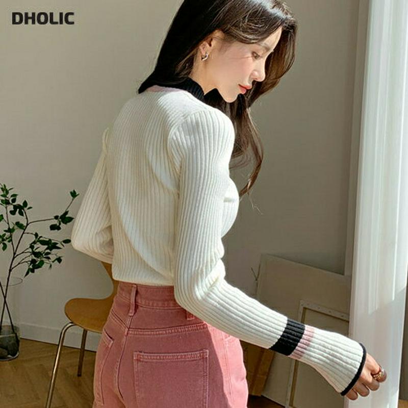 【新作10%OFF】コントラストカラーリブニット・全4色・b56037 レディース【tops】【韓国 ファッション トップス ニ