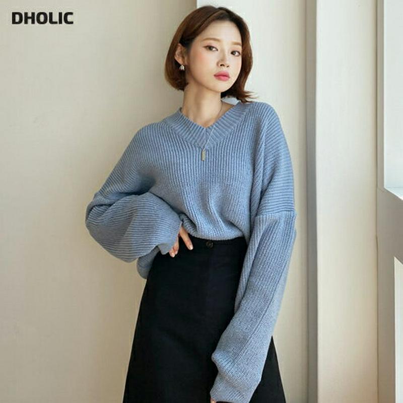 【新作10%OFF】Vネックドロップショルダーニット・全7色・t56019 レディース【tops】【韓国 ファッション トップス