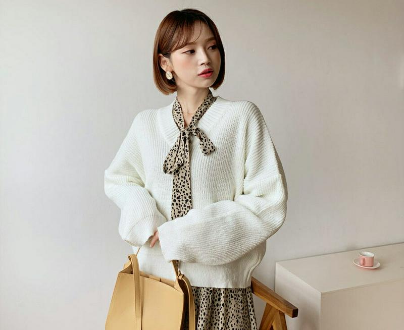 【新作10%OFF】Vネックドロップショルダーニット・全7色・t56019 レディース【tops】【韓国 ファッション トップス