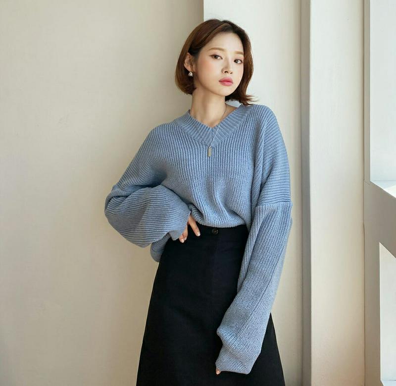 【新作10%OFF】Vネックドロップショルダーニット・全7色・t56019 レディース【tops】【韓国 ファッション トップス