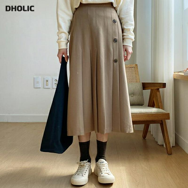 【新作10%OFF】ボタンタックスカート・全3色・b56043 レディース【sk】【韓国 ファッション ボトムス スカート ロン