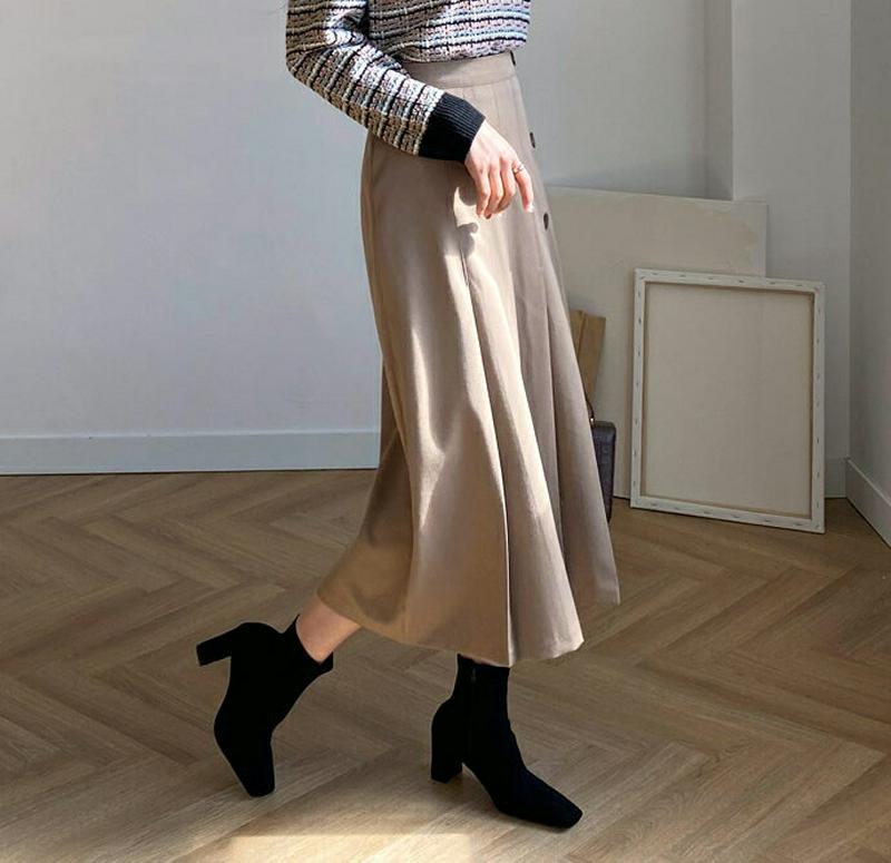 【新作10%OFF】ボタンタックスカート・全3色・b56043 レディース【sk】【韓国 ファッション ボトムス スカート ロン