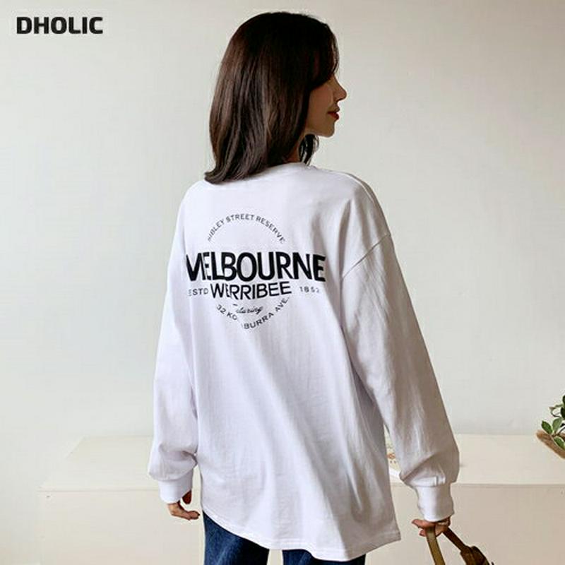 レタリングTシャツ・全5色・56005 レディース【tops】【韓国 ファッション トップス Tシャツ ロングスリーブ 長袖 ラウンドネック レタリング ロゴ ロゴT 綿 コットン シンプル カジュアル オーバーサイズ ゆったり ラフ 春 秋 冬】