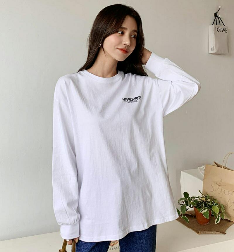 レタリングTシャツ・全5色・56005 レディース【tops】【韓国 ファッション トップス Tシャツ ロングスリーブ 長袖 ラウンドネック レタリング ロゴ ロゴT 綿 コットン シンプル カジュアル オーバーサイズ ゆったり ラフ 春 秋 冬】