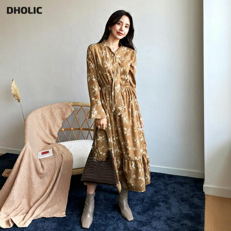 【新作10%OFF】ネックリボン花柄ワンピース・全3色・t56042 レディース【ops】【韓国 ファッション ワンピース ロン