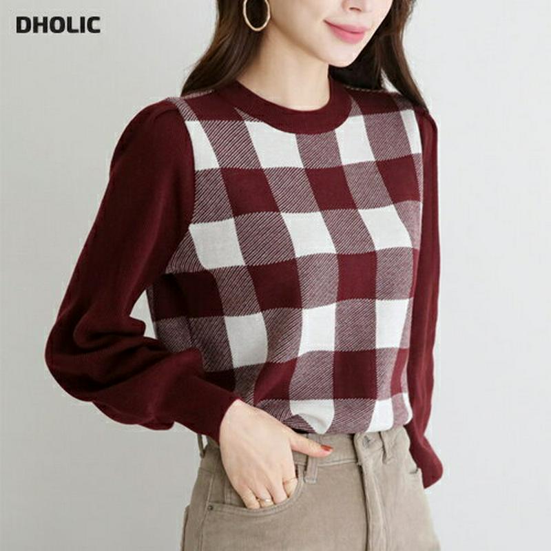 【新作10%OFF】チェック配色ニット・全5色・b64549 レディース【tops】【韓国 ファッション トップス ニット ニッ