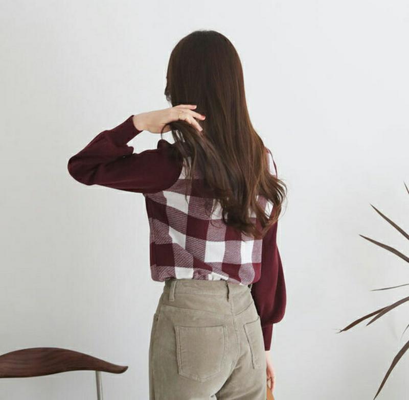 【新作10%OFF】チェック配色ニット・全5色・b64549 レディース【tops】【韓国 ファッション トップス ニット ニッ