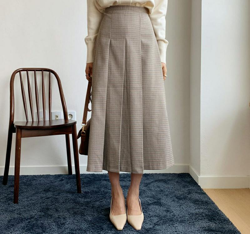 【新作10%OFF】ハウンドトゥースタックスカート・全2色・t56012 レディース【sk】【韓国 ファッション ボトムス スカ