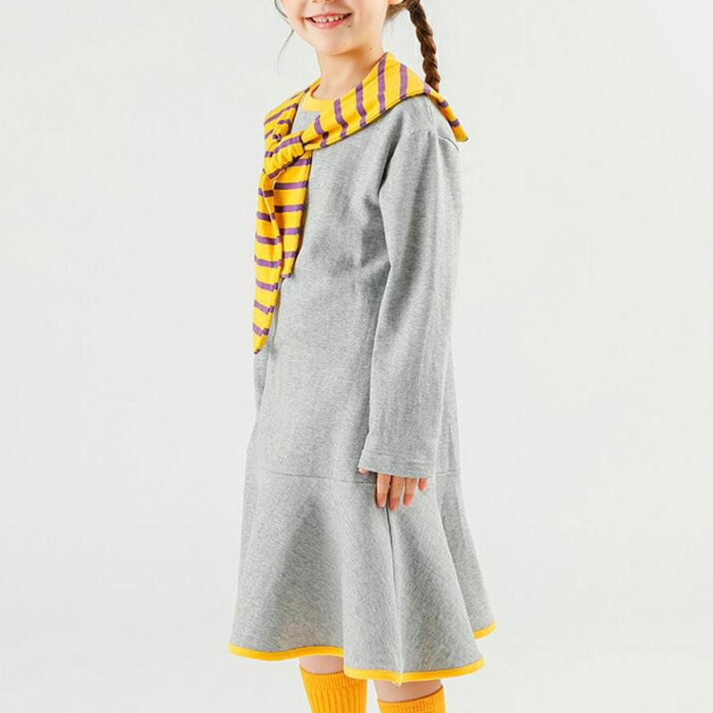 ボーダーショール付ワンピース・p007126 キッズ【3~8才】【ops】【ワンピース ミディ丈 ミディワンピース 長袖 ショーツ ボーダー 柄 無地 単色 カジュアル ラフ 女の子 秋 冬 韓国 韓国子供服 子供 こども 子供服 こども服】【KIDS】