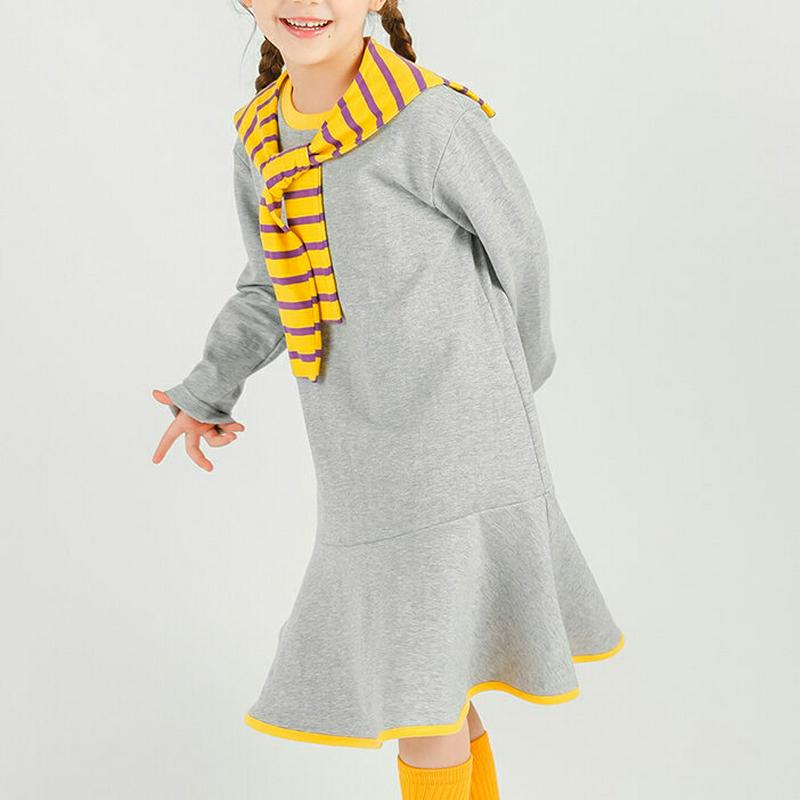 ボーダーショール付ワンピース・p007126 キッズ【3~8才】【ops】【ワンピース ミディ丈 ミディワンピース 長袖 ショーツ ボーダー 柄 無地 単色 カジュアル ラフ 女の子 秋 冬 韓国 韓国子供服 子供 こども 子供服 こども服】【KIDS】