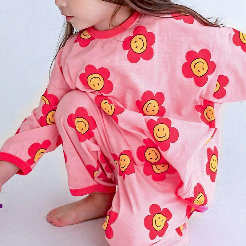スマイルフラワーパジャマパンツ・p007547 キッズ【3~8才】【uw】【パジャマ ルームウェア 部屋着 パンツ ズボン スマイル カジュアル ラフ 女の子 男の子 韓国 韓国子供服 子供 こども 子供服 こども服】【KIDS】